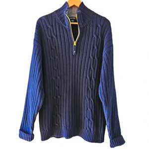 Nautica Cotton Cable Knit Classic Casual Sweatershirt  Navy Blue Size Large.